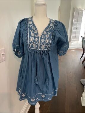 Chelsea & Violet Blue Embroidered Mini Dress